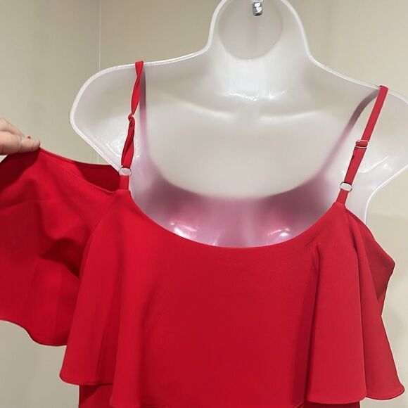 NWOT Bobeau Red Spaghetti Strap Cold Shoulder Dress.  Size M medium 8/10 - Picture 4 of 8
